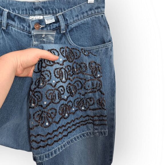 Spiegel Vintage 90s Beaded Flare Jeans size 10 - Picture 2 of 7